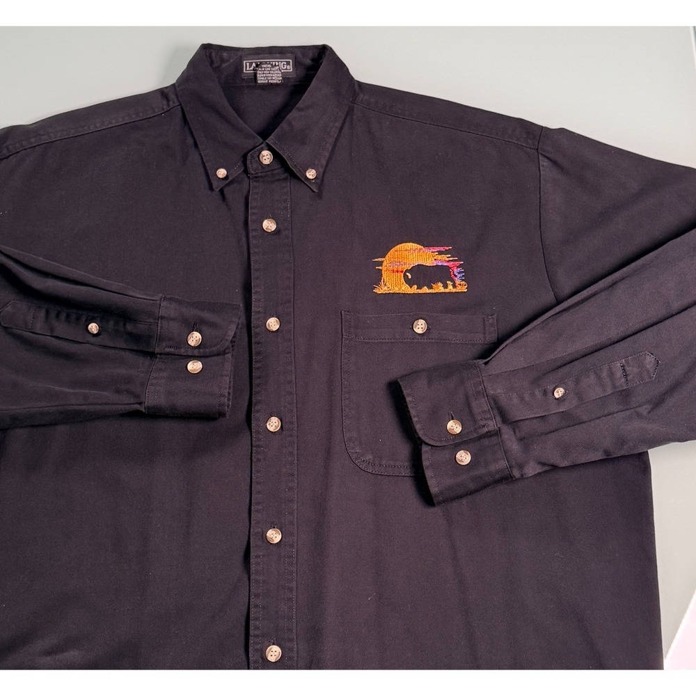 LA LOVING Shirt Mens LG Black 100% Cotton Embroiderd Spirt buffalo Logo